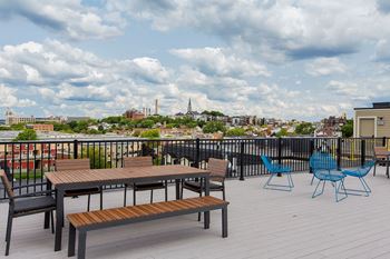 Rooftop Deck with Multi-Seating Groups at Gatehouse 75, Massachusetts, 02129